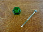 emerald green glass small knob w/nickel bolt